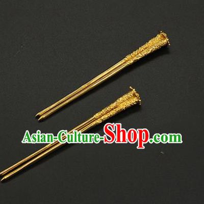China Handmade Golden Hair Stick Ancient Court Queen Hairpin Traditional Tang Dynasty Hair Accessories