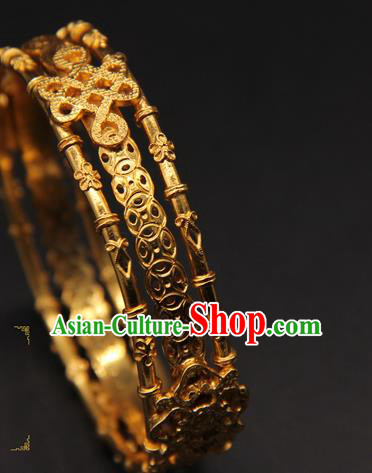 Handmade Chinese Ancient Hanfu Jewelry Accessories Traditional Ming Dynasty Golden Bracelet Handmade Chinese Ancient Hanfu Jewelry Accessories Traditional Ming Dynasty Golden Bracelet