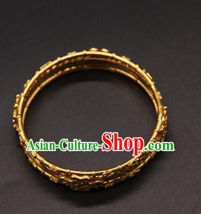 Handmade Chinese Ancient Hanfu Jewelry Accessories Traditional Ming Dynasty Golden Bracelet Handmade Chinese Ancient Hanfu Jewelry Accessories Traditional Ming Dynasty Golden Bracelet