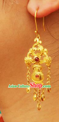 Handmade Chinese Traditional Ming Dynasty Empress Golden Earrings Ancient Hanfu Ear Jewelry Accessories Handmade Chinese Traditional Ming Dynasty Empress Golden Earrings Ancient Hanfu Ear Jewelry Accessories