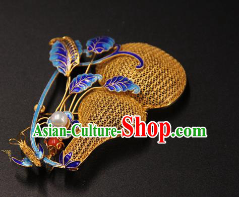 Handmade Chinese Ancient Empress Cloisonne Jewelry Traditional Ming Dynasty Golden Gourd Brooch Accessories Handmade Chinese Ancient Empress Cloisonne Jewelry Traditional Ming Dynasty Golden Gourd Brooch Accessories