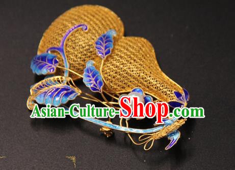 Handmade Chinese Ancient Empress Cloisonne Jewelry Traditional Ming Dynasty Golden Gourd Brooch Accessories Handmade Chinese Ancient Empress Cloisonne Jewelry Traditional Ming Dynasty Golden Gourd Brooch Accessories
