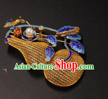 Handmade Chinese Ancient Empress Cloisonne Jewelry Traditional Ming Dynasty Golden Gourd Brooch Accessories Handmade Chinese Ancient Empress Cloisonne Jewelry Traditional Ming Dynasty Golden Gourd Brooch Accessories