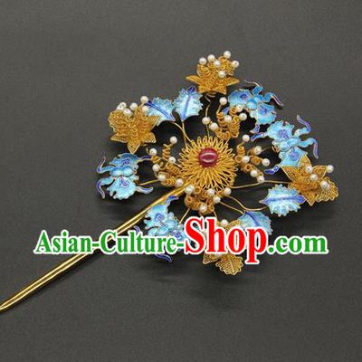 China Ancient Empress Cloisonne Bats Hairpin Traditional Qing Dynasty Palace Hair Accessories Handmade Court Hair Stick