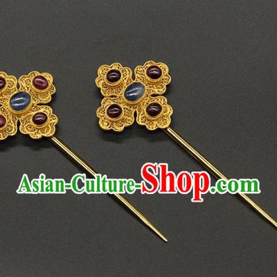 China Traditional Ming Dynasty Palace Hair Accessories Handmade Court Hair Stick Ancient Empress Gems Hairpin