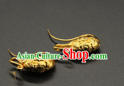 Handmade Chinese Traditional Song Dynasty Earrings Accessories Ancient Empress Golden Ear Jewelry Handmade Chinese Traditional Song Dynasty Earrings Accessories Ancient Empress Golden Ear Jewelry