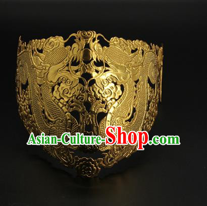 China Handmade Han Dynasty Swordsman Accessories Ancient Crown Prince Golden Face Mask China Handmade Han Dynasty Swordsman Accessories Ancient Crown Prince Golden Face Mask