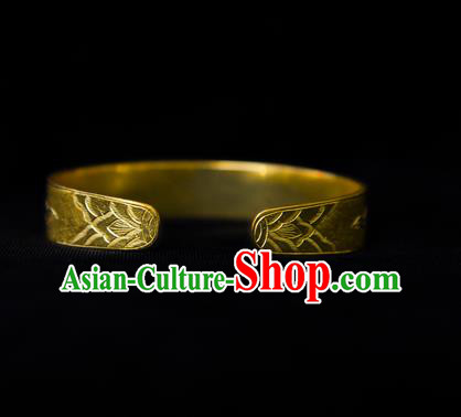 Handmade Chinese Ancient Empress Golden Bracelet Jewelry Traditional Song Dynasty Palace Bangle Accessories Handmade Chinese Ancient Empress Golden Bracelet Jewelry Traditional Song Dynasty Palace Bangle Accessories