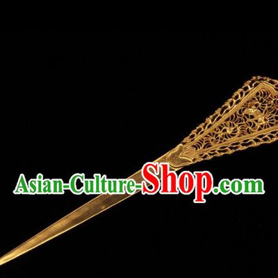China Ancient Palace Hairpin Hanfu Golden Hair Stick Traditional Handmade Tang Dynasty Imperial Consort Hair Accessories