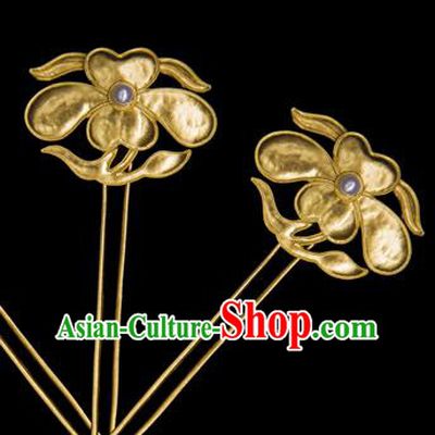 China Ancient Empress Pearl Hair Stick Traditional Ming Dynasty Palace Hair Accessories Handmade Court Golden Peony Hairpin