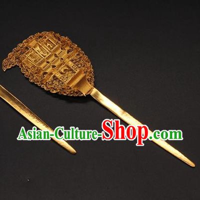 China Traditional Queen Hair Accessories Handmade Ancient Empress Golden Hairpin Ming Dynasty Hair Stick