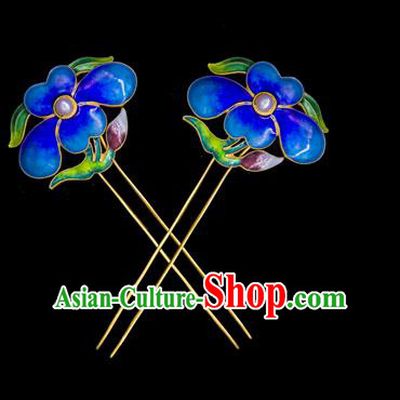 China Handmade Court Cloisonne Peony Hairpin Ancient Empress Pearl Hair Stick Traditional Qing Dynasty Palace Hair Accessories