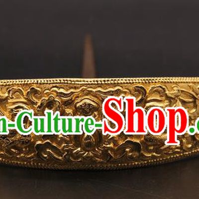 China Traditional Wedding Hair Accessories Ancient Queen Golden Hairpin Handmade Ming Dynasty Court Hair Crown