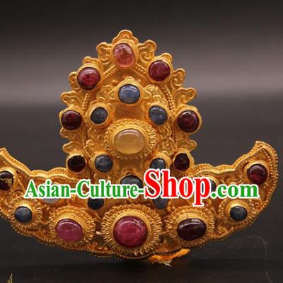China Traditional Court Hair Accessories Ancient Queen Golden Hairpin Handmade Ming Dynasty Empress Gems Hair Crown