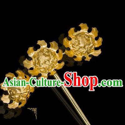 China Traditional Song Dynasty Palace Hair Accessories Ancient Empress Hair Stick Handmade Court Golden Flowers Hairpin