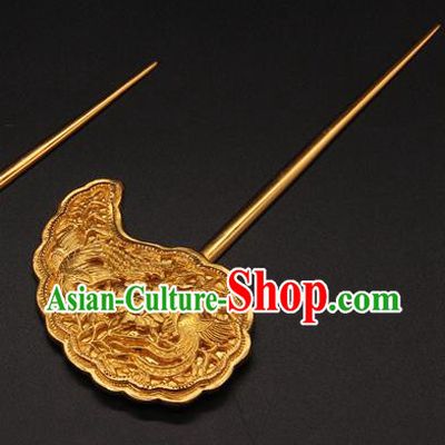 China Traditional Court Hair Accessories Handmade Ming Dynasty Empress Hairpin Ancient Queen Golden Hair Stick
