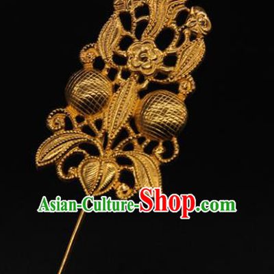 China Traditional Court Hair Accessories Ancient Empress Golden Hair Stick Handmade Yuan Dynasty Flowers Hairpin