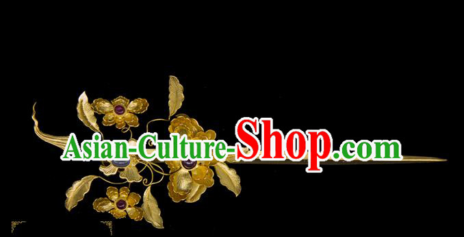 China Traditional Ancient Ming Dynasty Empress Hair Accessories Handmade Palace Golden Flowers Hairpin China Traditional Ancient Ming Dynasty Empress Hair Accessories Handmade Palace Golden Flowers Hairpin
