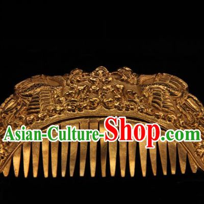 China Ancient Tang Dynasty Empress Hairpin Handmade Palace Hair Accessories Traditional Hanfu Golden Hair Comb