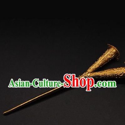 China Ancient Tang Dynasty Empress Hairpin Handmade Palace Hair Accessories Traditional Hanfu Golden Hair Stick