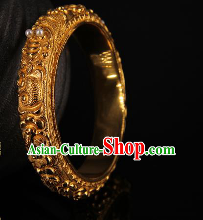 Handmade Chinese Traditional Court Pearls Bracelet Jewelry Ancient Qing Dynasty Carving Bangle Accessories Handmade Chinese Traditional Court Pearls Bracelet Jewelry Ancient Qing Dynasty Carving Bangle Accessories