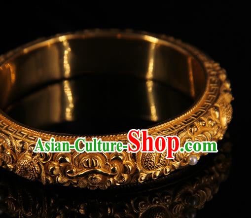 Handmade Chinese Traditional Court Pearls Bracelet Jewelry Ancient Qing Dynasty Carving Bangle Accessories Handmade Chinese Traditional Court Pearls Bracelet Jewelry Ancient Qing Dynasty Carving Bangle Accessories