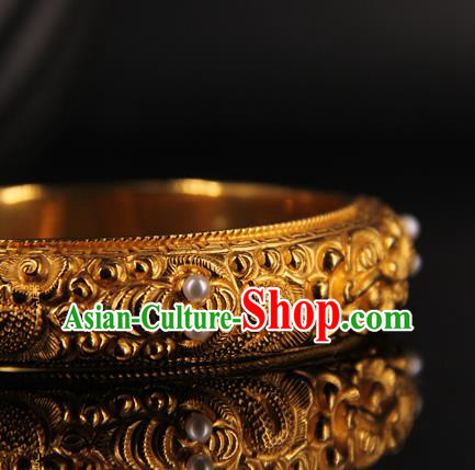 Handmade Chinese Traditional Court Pearls Bracelet Jewelry Ancient Qing Dynasty Carving Bangle Accessories Handmade Chinese Traditional Court Pearls Bracelet Jewelry Ancient Qing Dynasty Carving Bangle Accessories