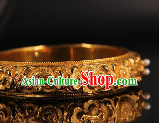 Handmade Chinese Traditional Court Pearls Bracelet Jewelry Ancient Qing Dynasty Carving Bangle Accessories Handmade Chinese Traditional Court Pearls Bracelet Jewelry Ancient Qing Dynasty Carving Bangle Accessories