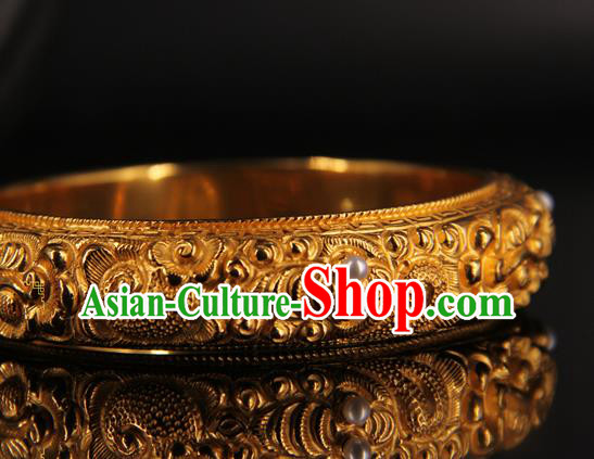 Handmade Chinese Traditional Court Pearls Bracelet Jewelry Ancient Qing Dynasty Carving Bangle Accessories Handmade Chinese Traditional Court Pearls Bracelet Jewelry Ancient Qing Dynasty Carving Bangle Accessories