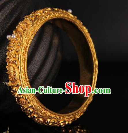 Handmade Chinese Traditional Court Pearls Bracelet Jewelry Ancient Qing Dynasty Carving Bangle Accessories Handmade Chinese Traditional Court Pearls Bracelet Jewelry Ancient Qing Dynasty Carving Bangle Accessories