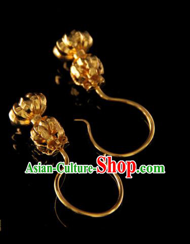Handmade Chinese Ancient Ming Dynasty Golden Ear Accessories Traditional Court Earrings Jewelry Handmade Chinese Ancient Ming Dynasty Golden Ear Accessories Traditional Court Earrings Jewelry