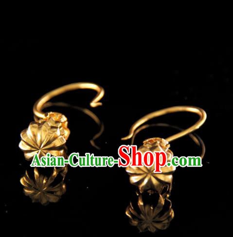 Handmade Chinese Ancient Ming Dynasty Golden Ear Accessories Traditional Court Earrings Jewelry Handmade Chinese Ancient Ming Dynasty Golden Ear Accessories Traditional Court Earrings Jewelry