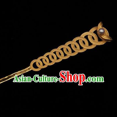 China Traditional Ming Dynasty Hair Stick Ancient Imperial Consort Golden Hairpin Handmade Hair Accessories