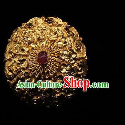 China Traditional Ming Dynasty Imperial Consort Golden Hair Stick Handmade Hair Accessories Ancient Palace Ruby Hairpin