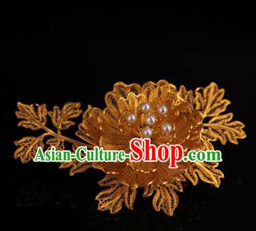Handmade Chinese Ancient Qing Dynasty Accessories Traditional Court Golden Peony Brooch Jewelry Handmade Chinese Ancient Qing Dynasty Accessories Traditional Court Golden Peony Brooch Jewelry