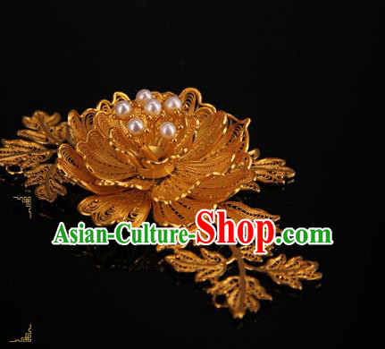 Handmade Chinese Ancient Qing Dynasty Accessories Traditional Court Golden Peony Brooch Jewelry Handmade Chinese Ancient Qing Dynasty Accessories Traditional Court Golden Peony Brooch Jewelry