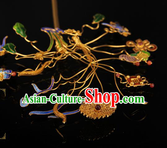 China Ancient Qing Dynasty Empress Hairpin Traditional Palace Headpiece Handmade Queen Blueing Hair Stick China Ancient Qing Dynasty Empress Hairpin Traditional Palace Headpiece Handmade Queen Blueing Hair Stick