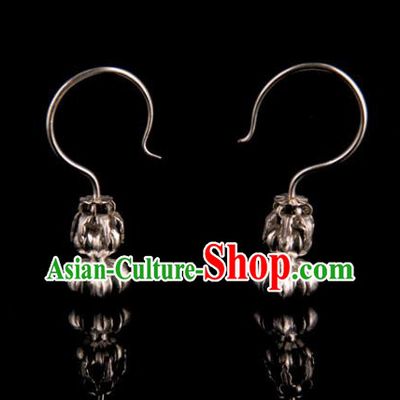 Handmade Chinese Ancient Qing Dynasty Ear Accessories Traditional Court Silver Earrings Jewelry
