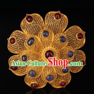China Handmade Queen Gems Hair Crown Traditional Palace Headpiece Ancient Ming Dynasty Empress Golden Peony Hairpin
