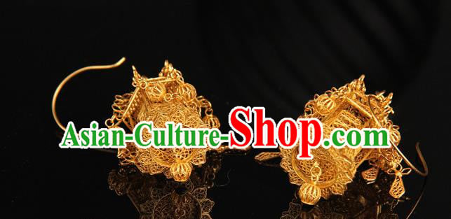 Handmade Chinese Traditional Court Golden Lantern Earrings Jewelry Ancient Qing Dynasty Ear Accessories Handmade Chinese Traditional Court Golden Lantern Earrings Jewelry Ancient Qing Dynasty Ear Accessories