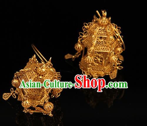 Handmade Chinese Traditional Court Golden Lantern Earrings Jewelry Ancient Qing Dynasty Ear Accessories Handmade Chinese Traditional Court Golden Lantern Earrings Jewelry Ancient Qing Dynasty Ear Accessories