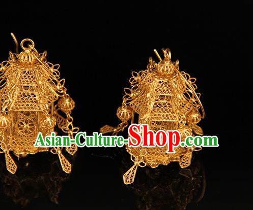 Handmade Chinese Traditional Court Golden Lantern Earrings Jewelry Ancient Qing Dynasty Ear Accessories Handmade Chinese Traditional Court Golden Lantern Earrings Jewelry Ancient Qing Dynasty Ear Accessories