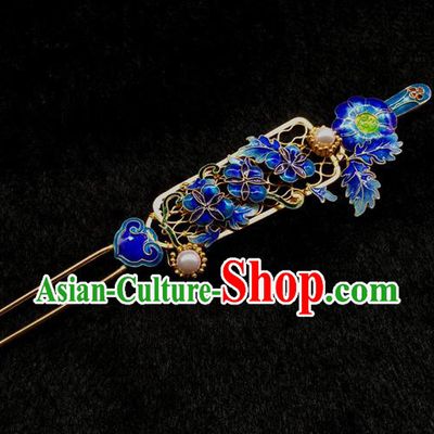 China Handmade Court Queen Pearls Hair Stick Traditional Palace Headpiece Ancient Qing Dynasty Empress Enamel Peony Hairpin