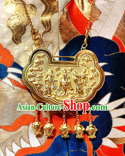 China Traditional Ming Dynasty Golden Tassel Longevity Lock Ancient Empress Necklace China Traditional Ming Dynasty Golden Tassel Longevity Lock Ancient Empress Necklace