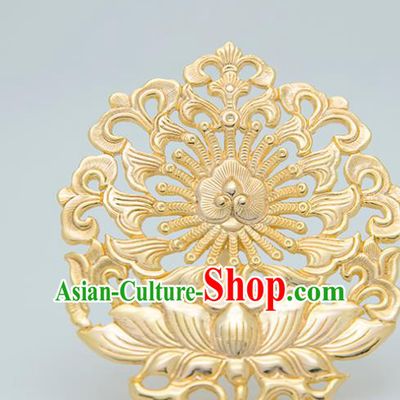 China Traditional Han Dynasty Golden Lotus Hair Stick Handmade Palace Hair Jewelry Ancient Court Queen Wedding Hairpin