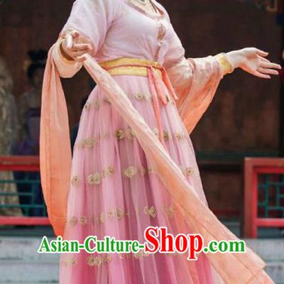 China Traditional Tang Dynasty Palace Lady Historical Costumes Ancient Court Woman Pink Hanfu Dress Clothing