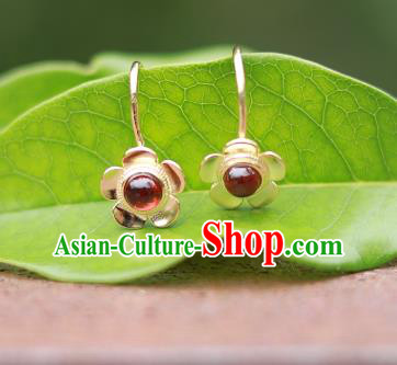 Handmade Chinese Garnet Earrings Traditional Accessories Ancient Court Hanfu Golden Plum Ear Jewelry Handmade Chinese Garnet Earrings Traditional Accessories Ancient Court Hanfu Golden Plum Ear Jewelry