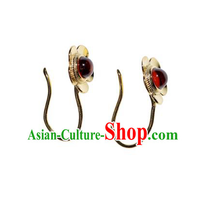 Handmade Chinese Garnet Earrings Traditional Accessories Ancient Court Hanfu Golden Plum Ear Jewelry Handmade Chinese Garnet Earrings Traditional Accessories Ancient Court Hanfu Golden Plum Ear Jewelry