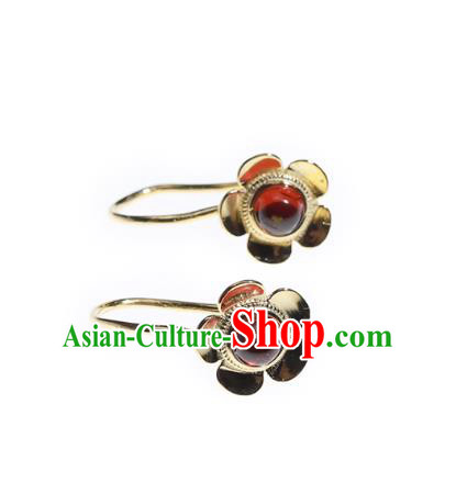 Handmade Chinese Garnet Earrings Traditional Accessories Ancient Court Hanfu Golden Plum Ear Jewelry Handmade Chinese Garnet Earrings Traditional Accessories Ancient Court Hanfu Golden Plum Ear Jewelry