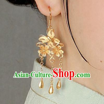Handmade Chinese Wedding Golden Earrings Traditional Accessories Ancient Court Hanfu Tassel Ear Jewelry